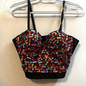 NWT Charmian Rhinestone Push Up Bra Bustier Cropped XL Club-wear Selena